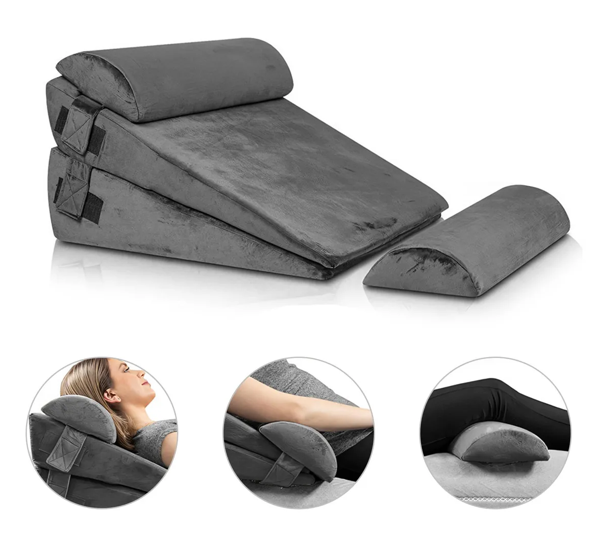Foto 3 pulgar | Juego De 4 Almohadas Ajustables De Cuña Para Cama  Gris Oscuro