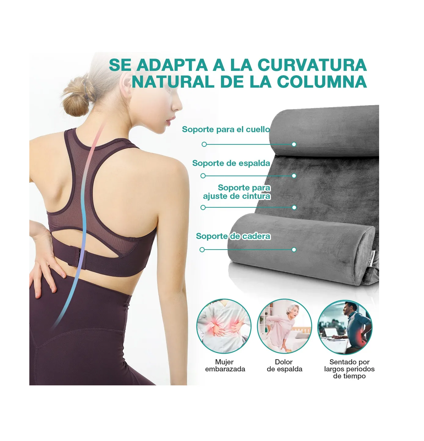 Foto 4 pulgar | Juego De 4 Almohadas Ajustables De Cuña Para Cama  Gris Oscuro