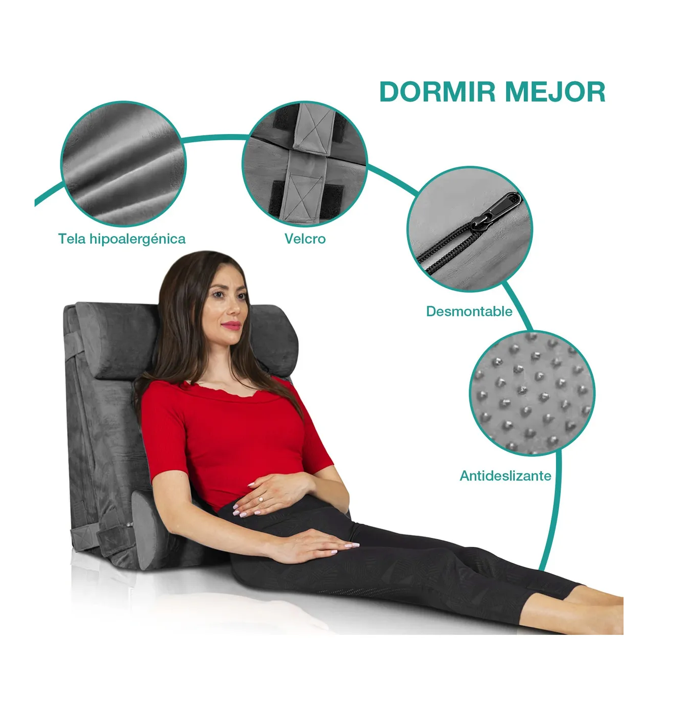 Foto 5 pulgar | Juego De 4 Almohadas Ajustables De Cuña Para Cama  Gris Oscuro
