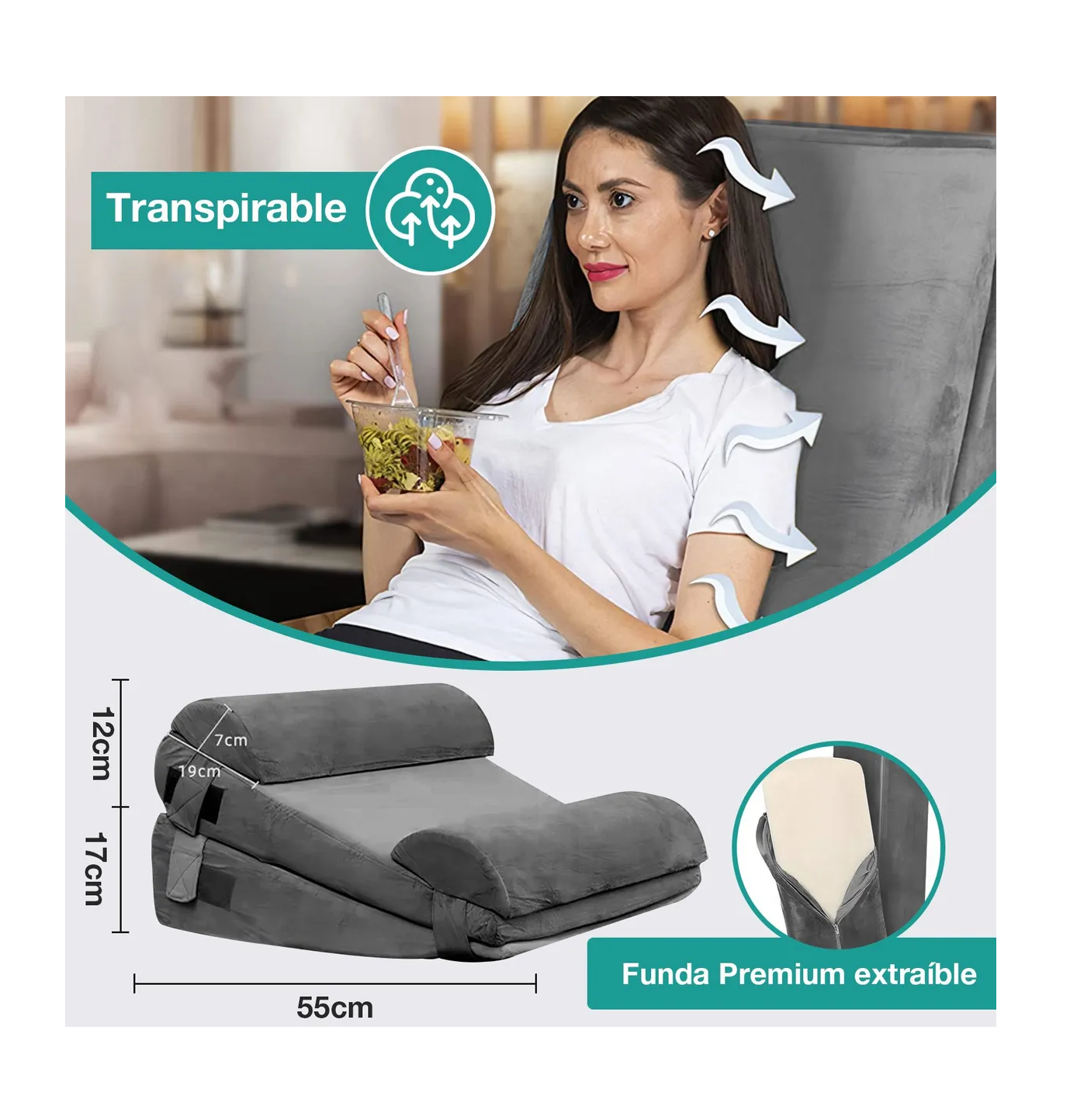 Foto 6 pulgar | Juego De 4 Almohadas Ajustables De Cuña Para Cama  Gris Oscuro