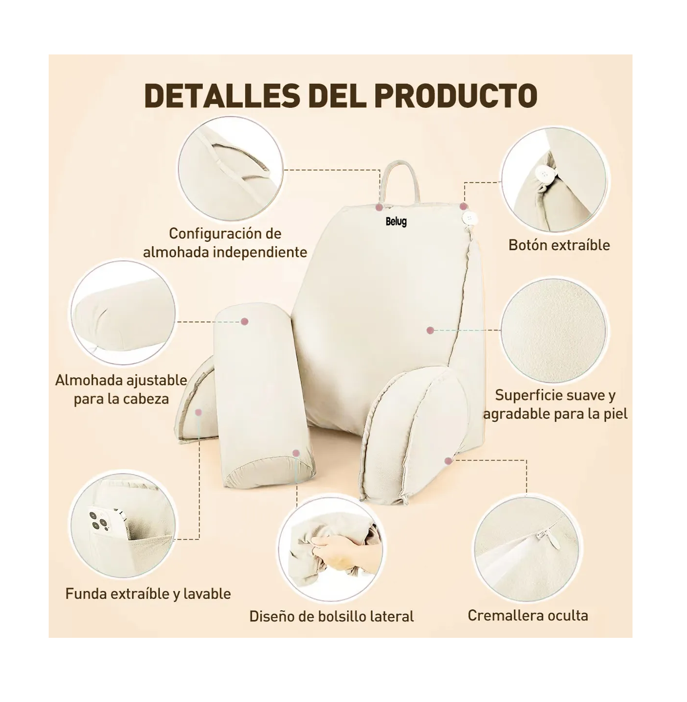 Foto 2 | Almohada De Cojin Respaldo Beige