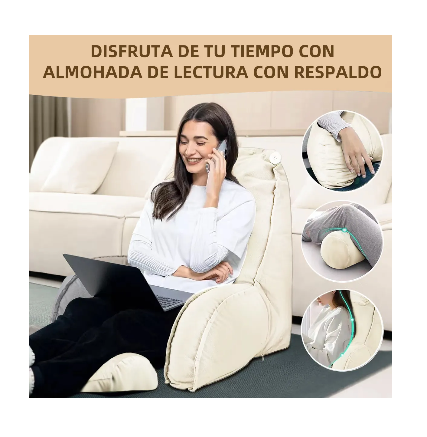 Foto 4 pulgar | Almohada De Cojin Respaldo Beige