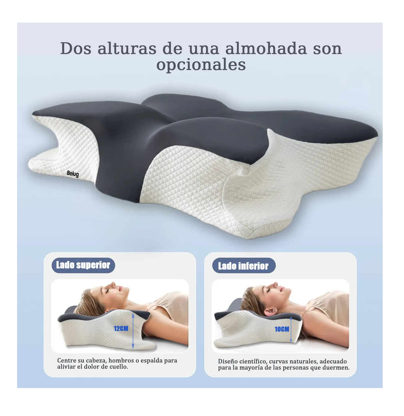 Foto 3 pulgar | Almohada Ortopédica Cervical Viscoelástica Blanco/negro