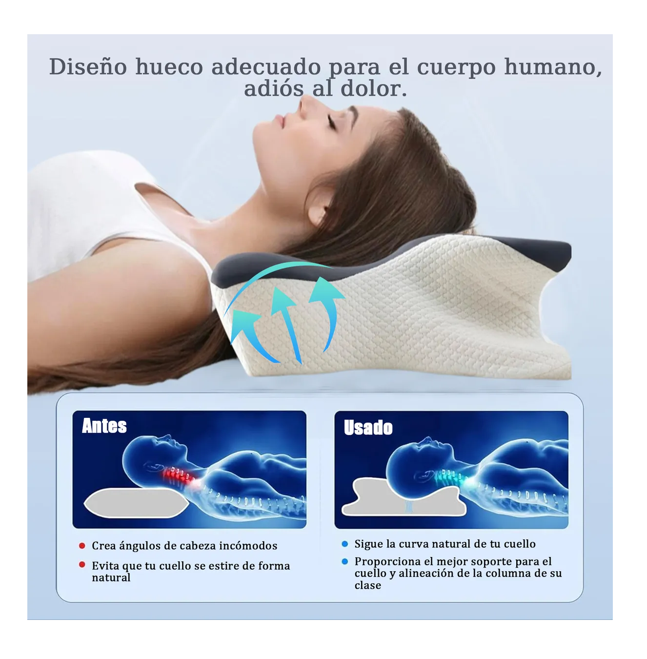Foto 4 pulgar | Almohada Ortopédica Cervical Viscoelástica Blanco/negro
