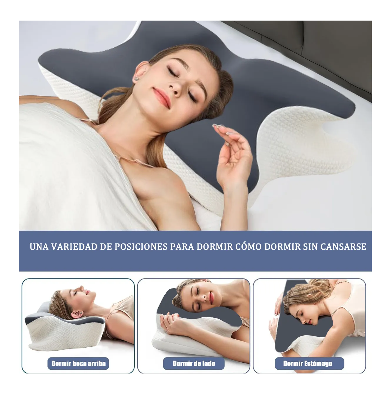 Foto 5 pulgar | Almohada Ortopédica Cervical Viscoelástica Blanco/negro