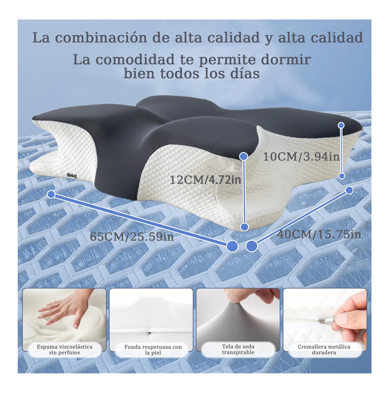Foto 5 | Almohada Ortopédica Cervical Viscoelástica Blanco/negro