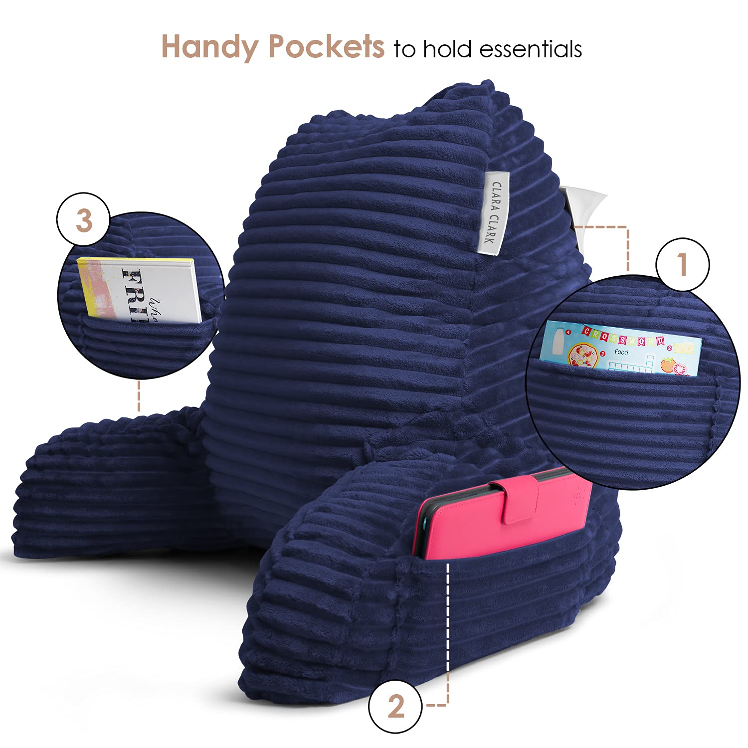 Foto 4 pulgar | Almohada De Lectura Clara Clark Cut  Felpa A Rayas  Para Niños  Azul Marino - Venta Internacional.