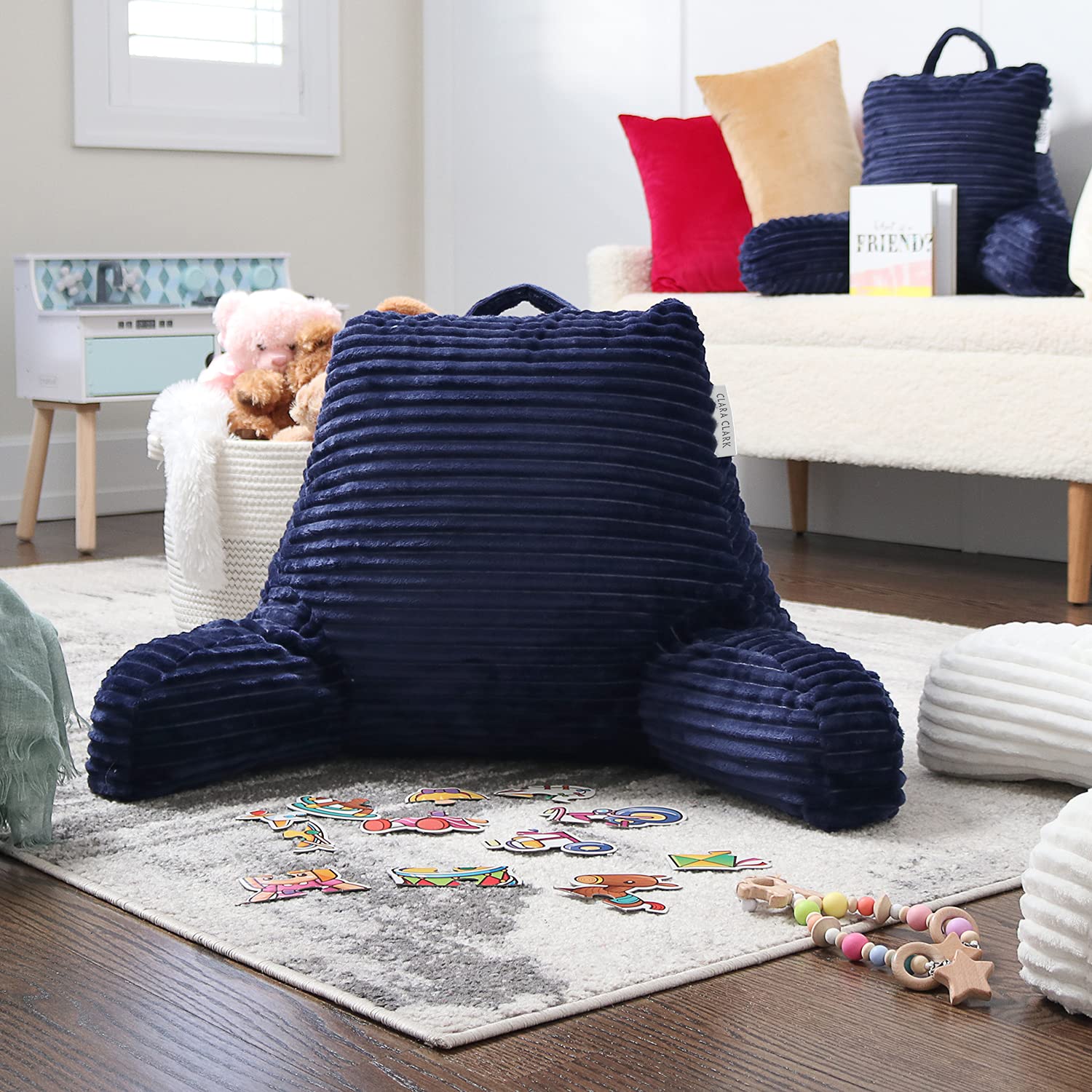 Foto 7 pulgar | Almohada De Lectura Clara Clark Cut  Felpa A Rayas  Para Niños  Azul Marino - Venta Internacional.