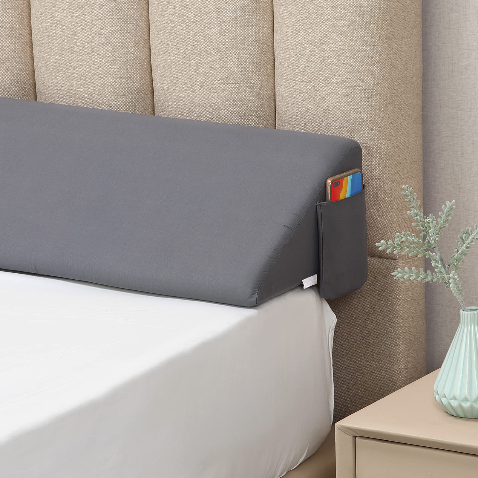 Foto 1 | Almohada Con Forma De Cuña Vekkia King Para Cabecero  Relleno De Huecos  Gris - Venta Internacional.
