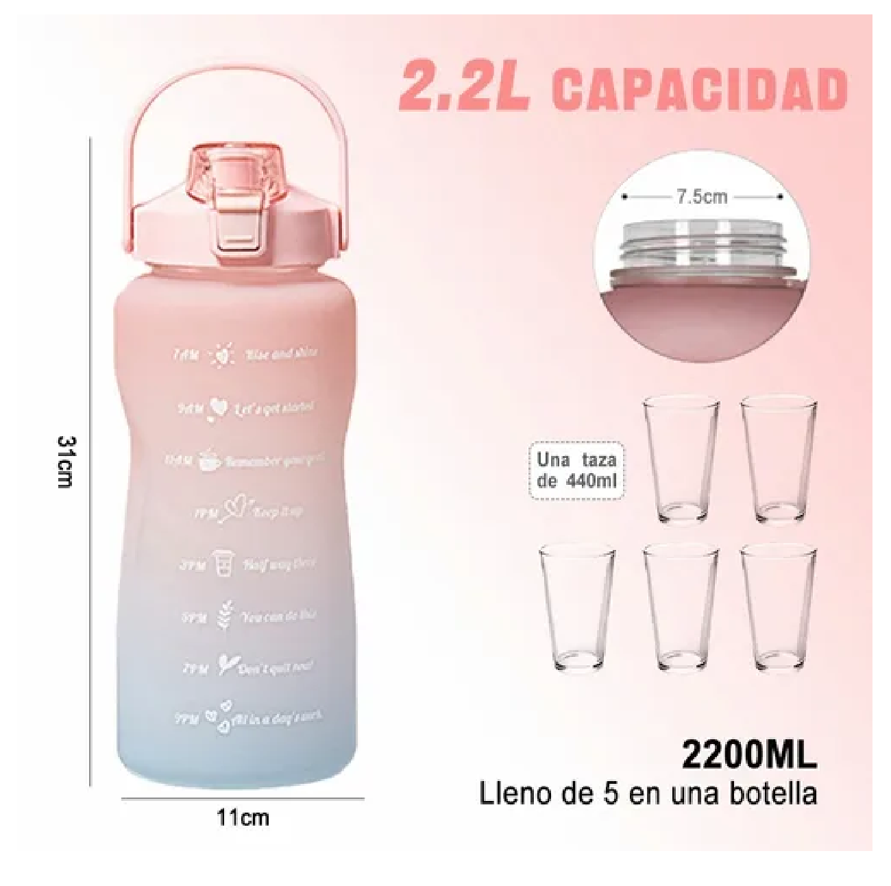 Foto 2 | Botella de Agua Motivadora Eo Safe Importers 2 Litros color Rosa