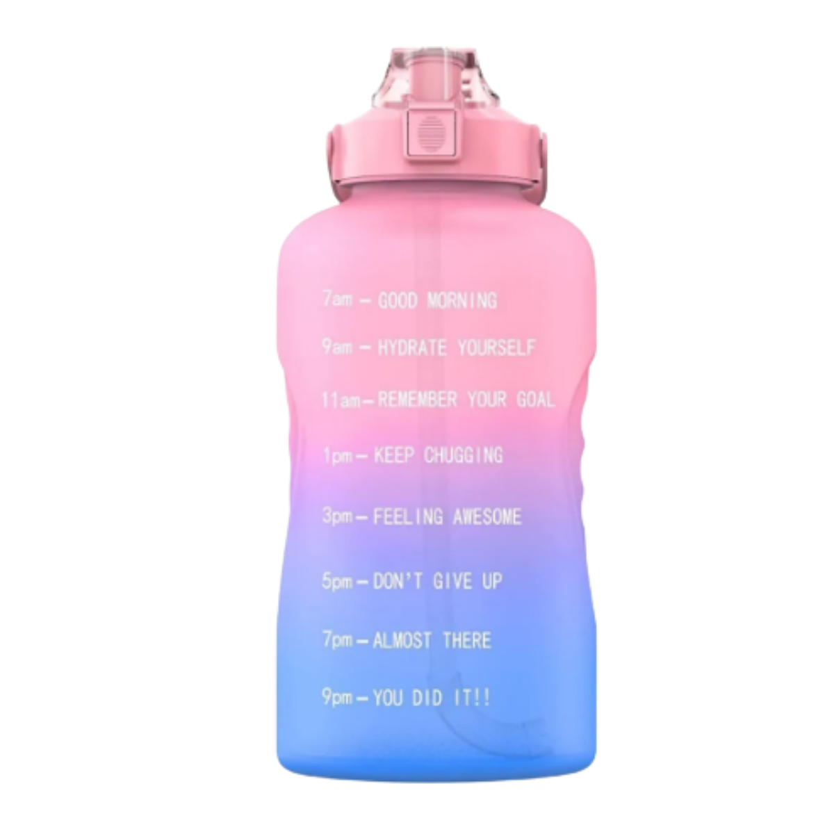 Botella Deportiva Multicolor 2200 ml con Marcador de Tiempo color Rosa con Azul Degradado