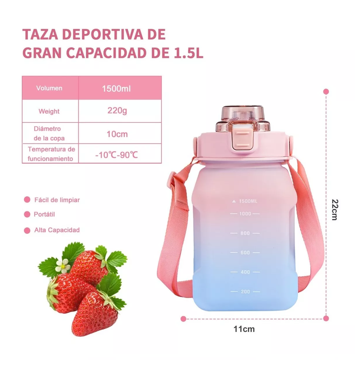 Foto 4 pulgar | Botella de Agua BELUG color Rosa Deportiva de Gran Capacidad 1.5 L con Correa