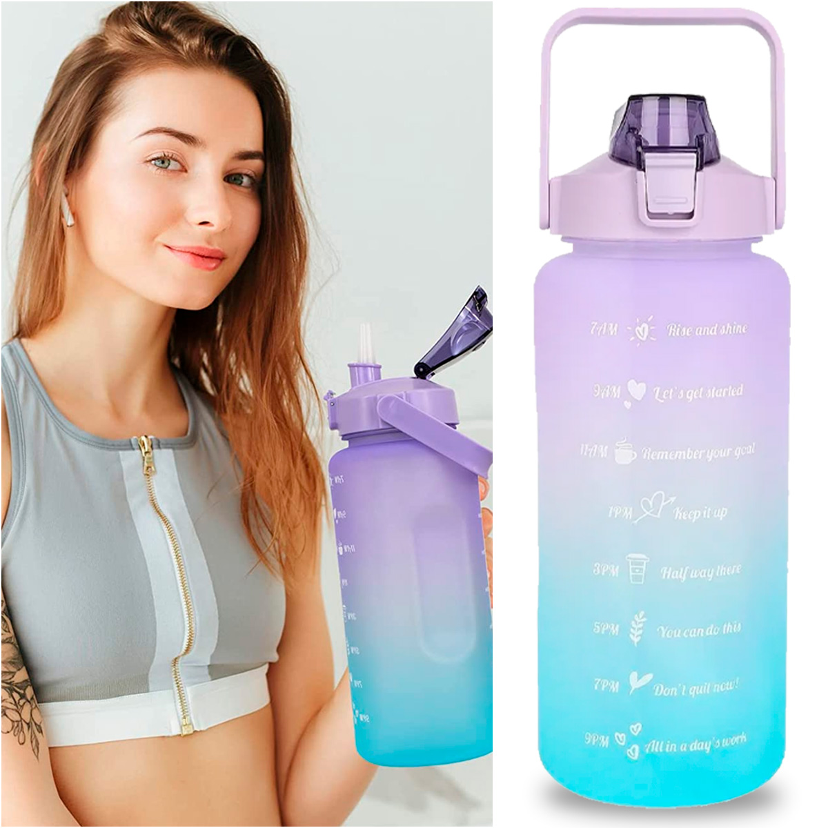 Foto 4 pulgar | Botella de Agua Deportiva Shendy Vendy 159 color Púrpura Motivacional 1.5 L Gran Capacidad