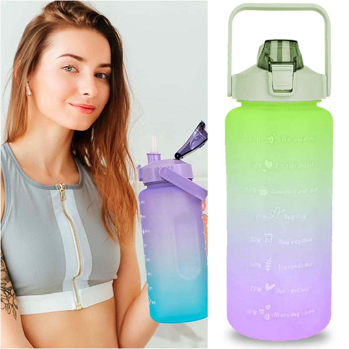 Foto 4 pulgar | Botella de Agua Deportiva Shendy Vendy 159 color Verde Motivacional 1.5 L Gran Capacidad