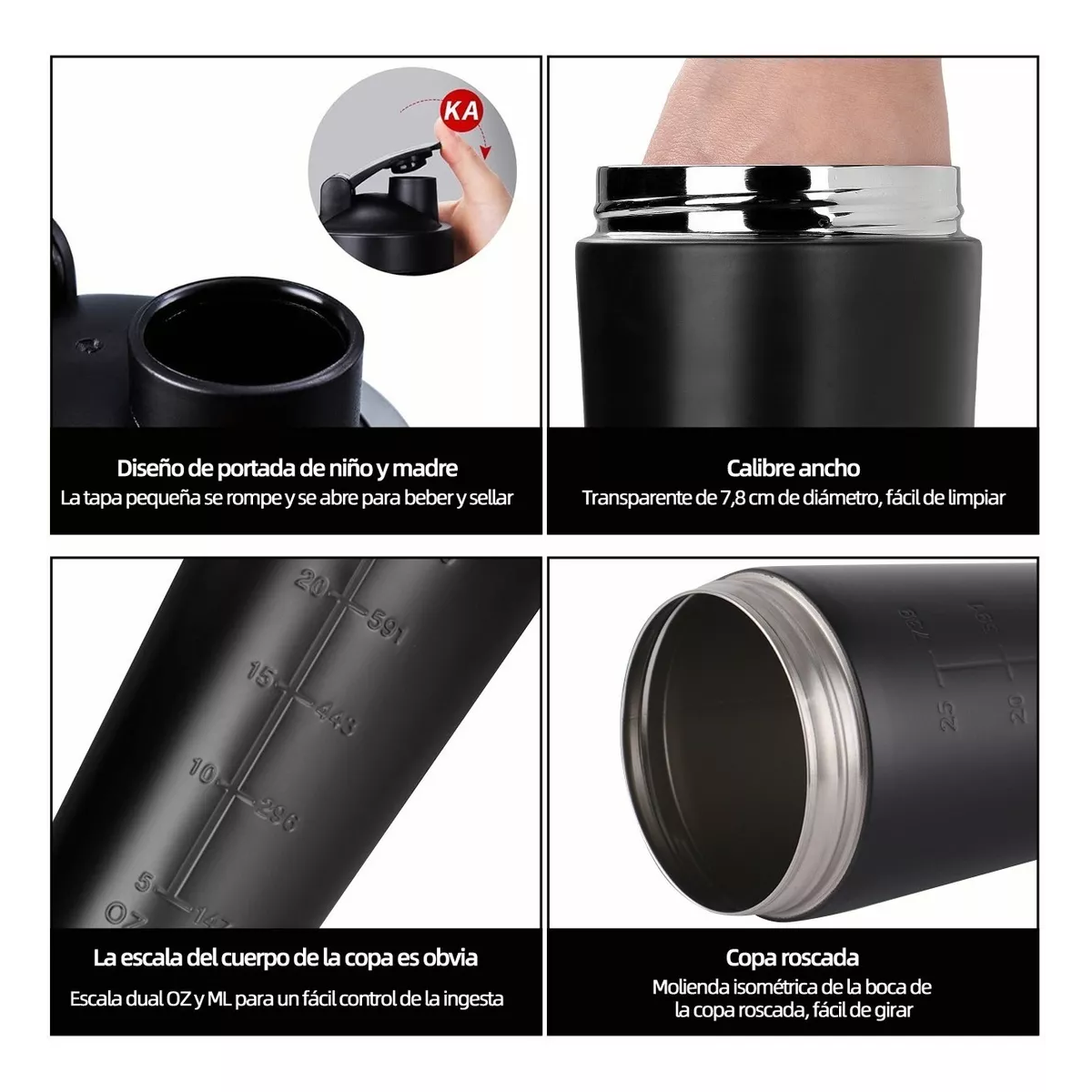 Foto 5 pulgar | Vaso Shaker de Acero Inoxidable para Gym Eo Safe Imports Esi-10727 Negro