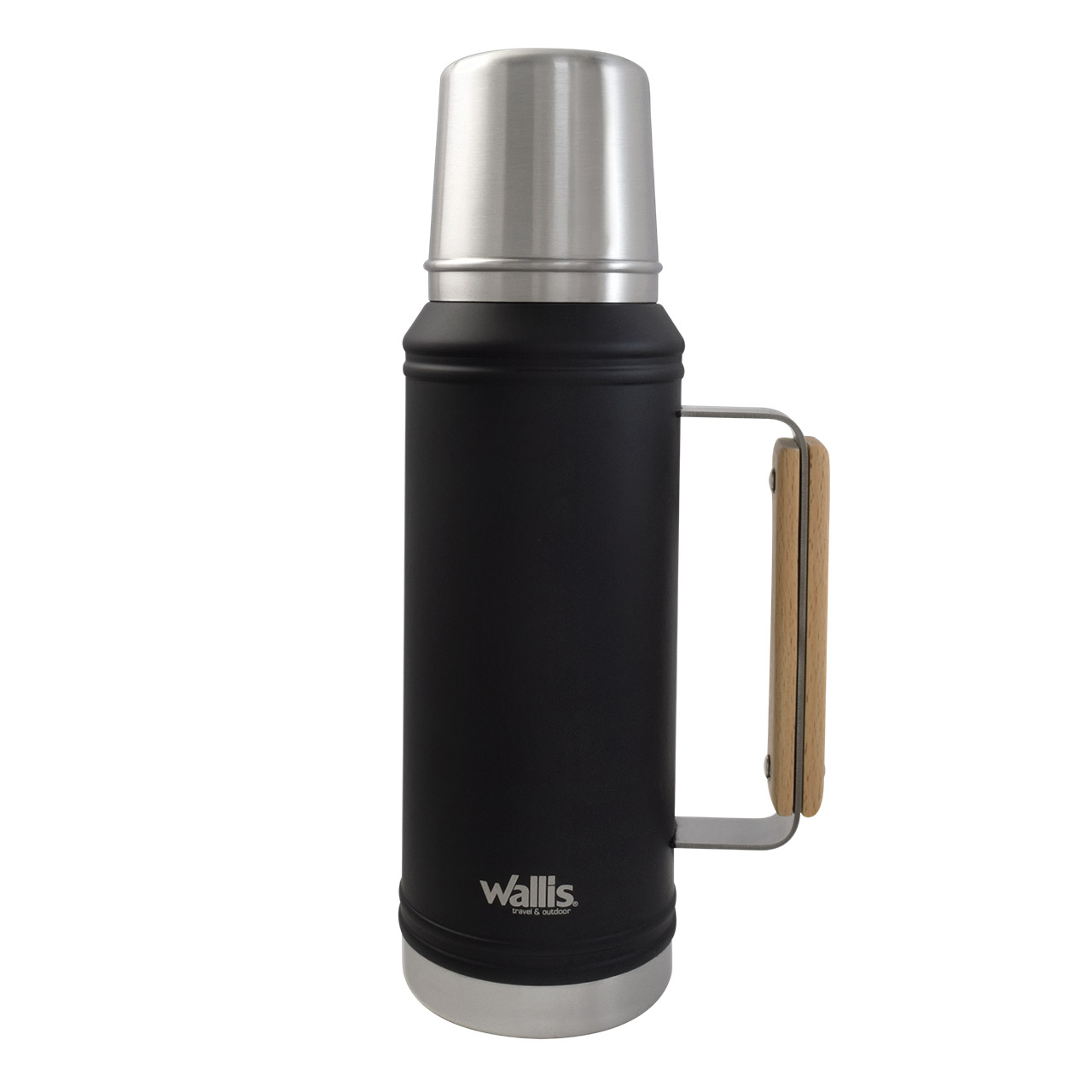 Termo Wallis Acero Inoxidable 1100 Ml Negro Mate con Detalles en Madera