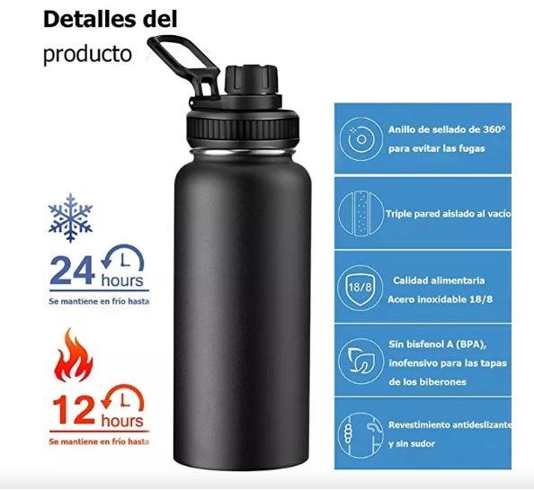 Foto 4 pulgar | Botella de Agua de Acero Inoxidable Wünd 950 ml Doble Protección