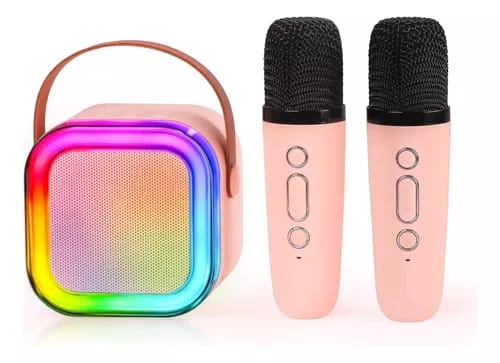 Bocina Karaoke con 2 Micrófonos Portátil Bluetooth Inalámbrico 