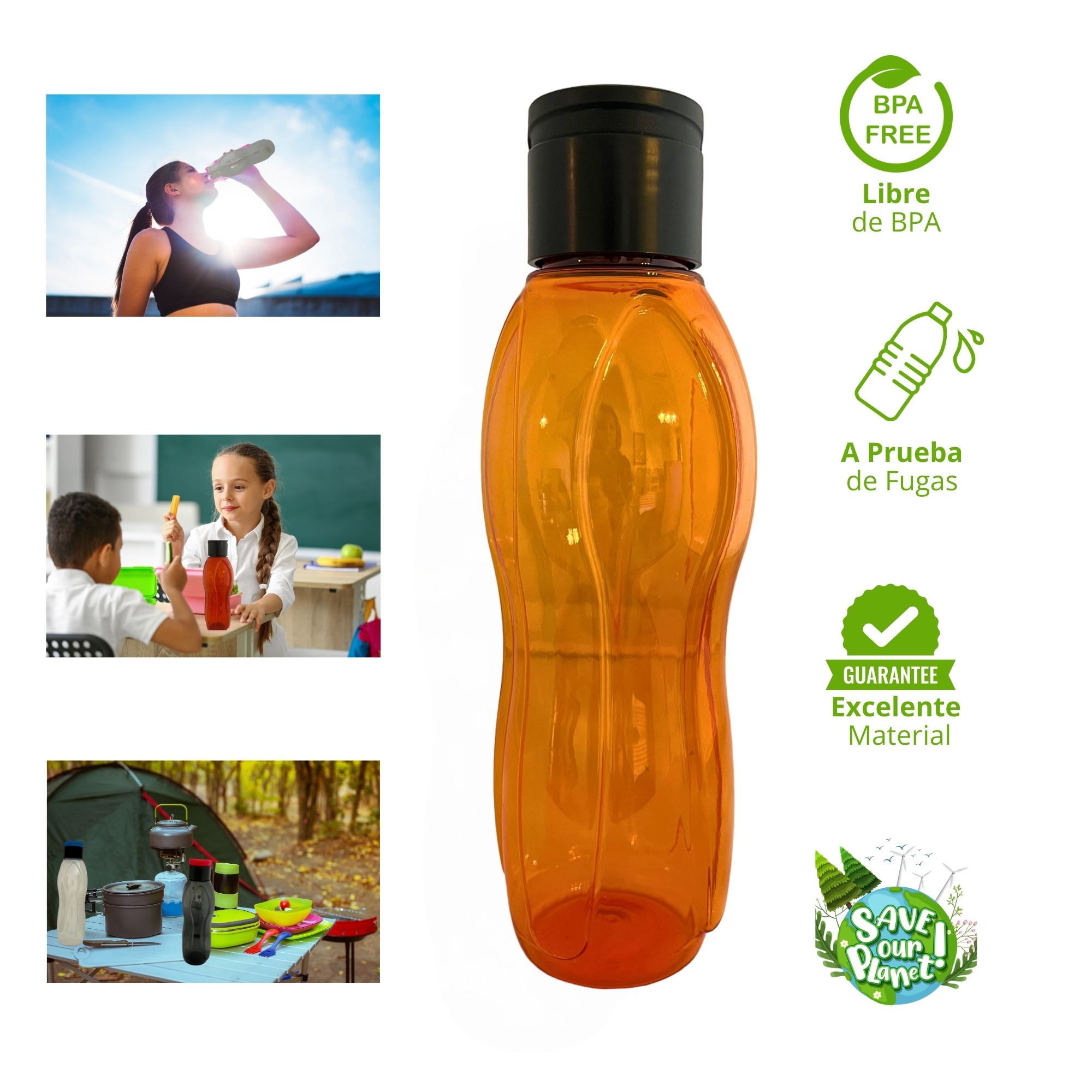 Foto 4 pulgar | Botella De Agua D. El Alquimista De 1 Litro, Diseño Moderno Color Naranja.  - Ideal Para Deportes Y Actividades A