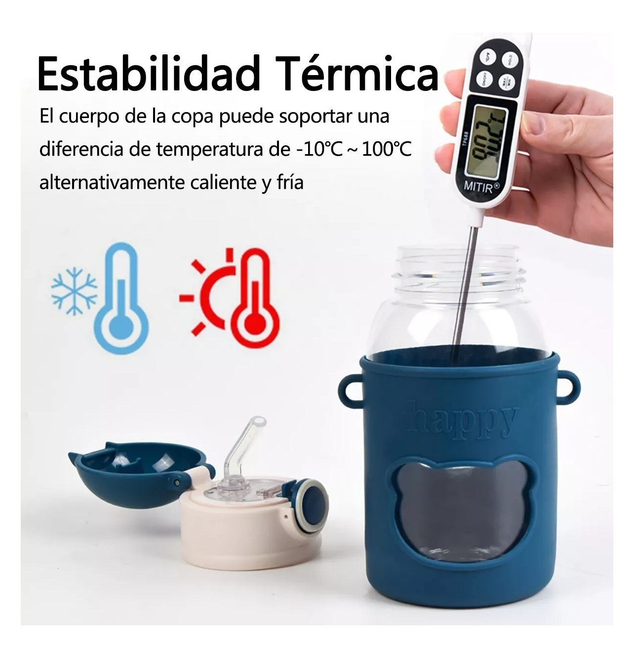 Foto 4 | Botellas de Agua Portátil con Correa y Funda Happy 2 Piezas