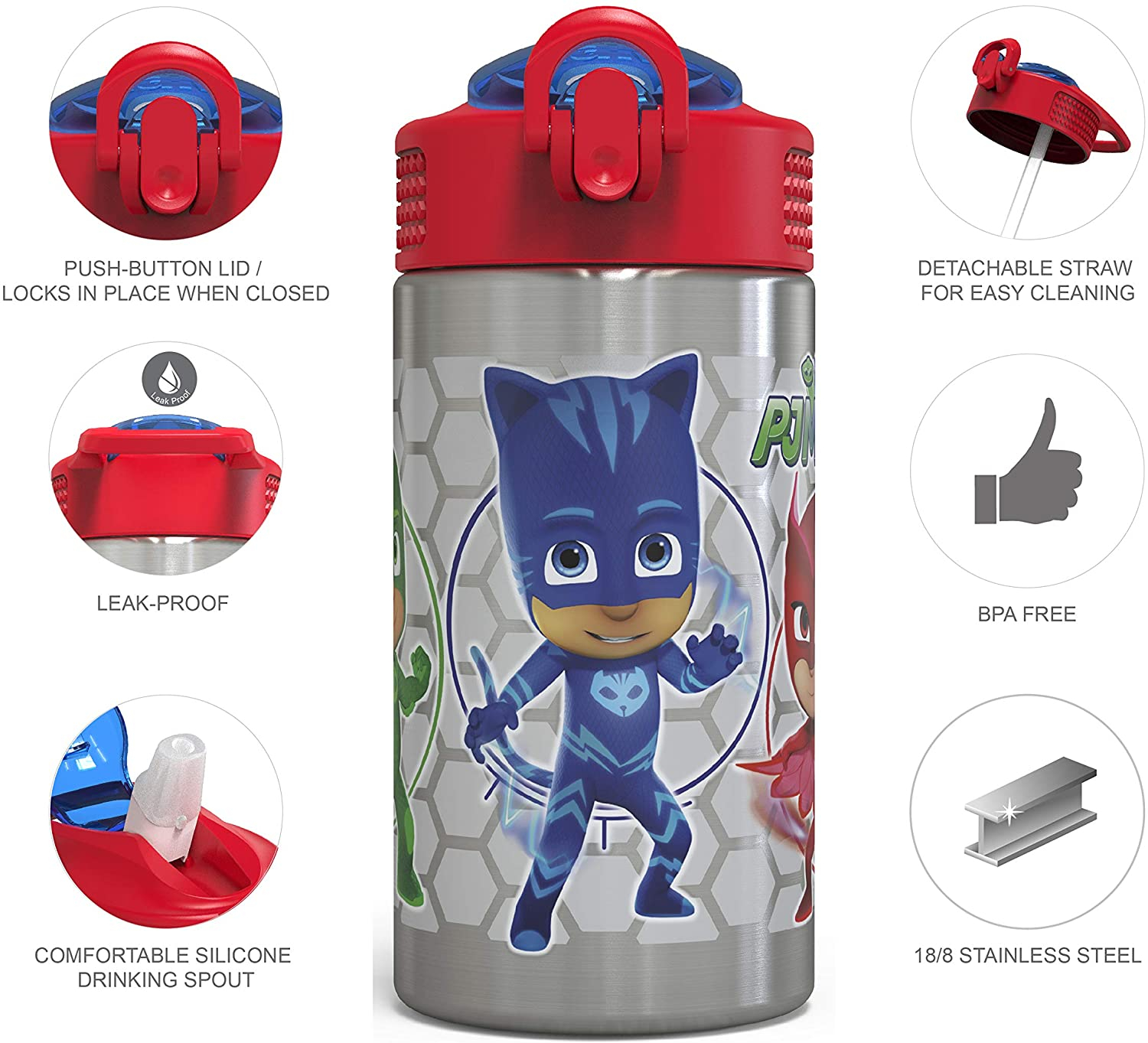 Foto 3 pulgar | Botella de Agua para Niños Zak Designs PJ Masks de Acero Inoxidable - Venta Internacional