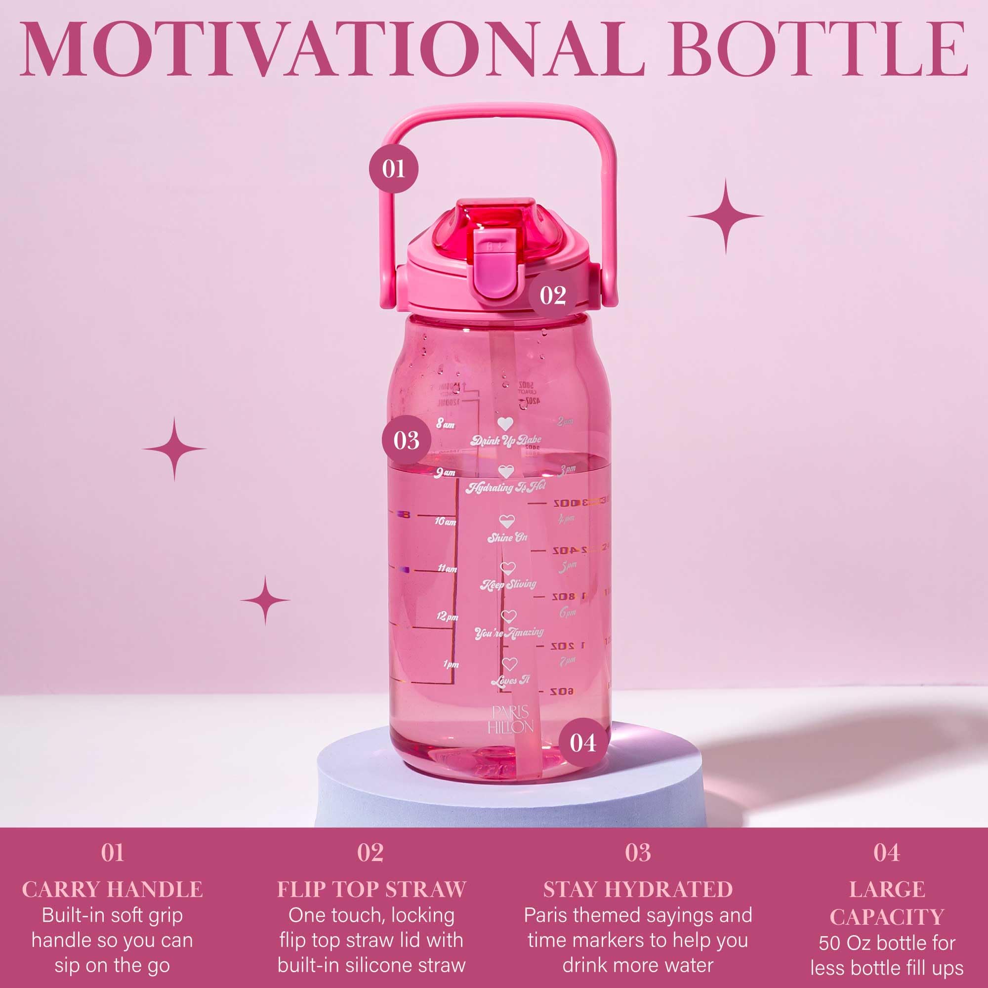 Foto 4 pulgar | Botella de Agua Paris Hilton Motivational 1.5 L con Color Rosa Pajizo - Venta Internacional