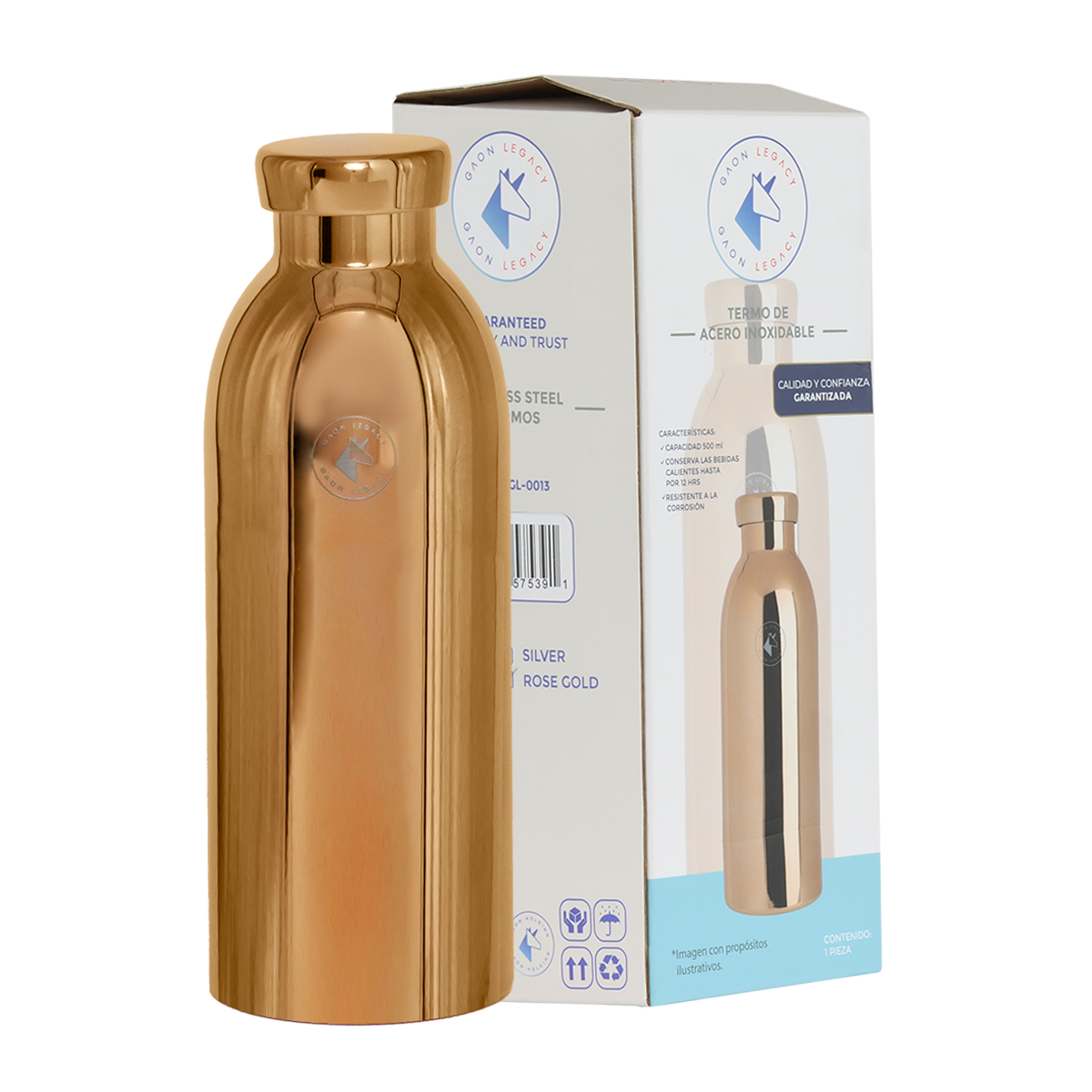 Termo Acero Inoxidable con Tapa Hermetica 500ml  Oro Rosa