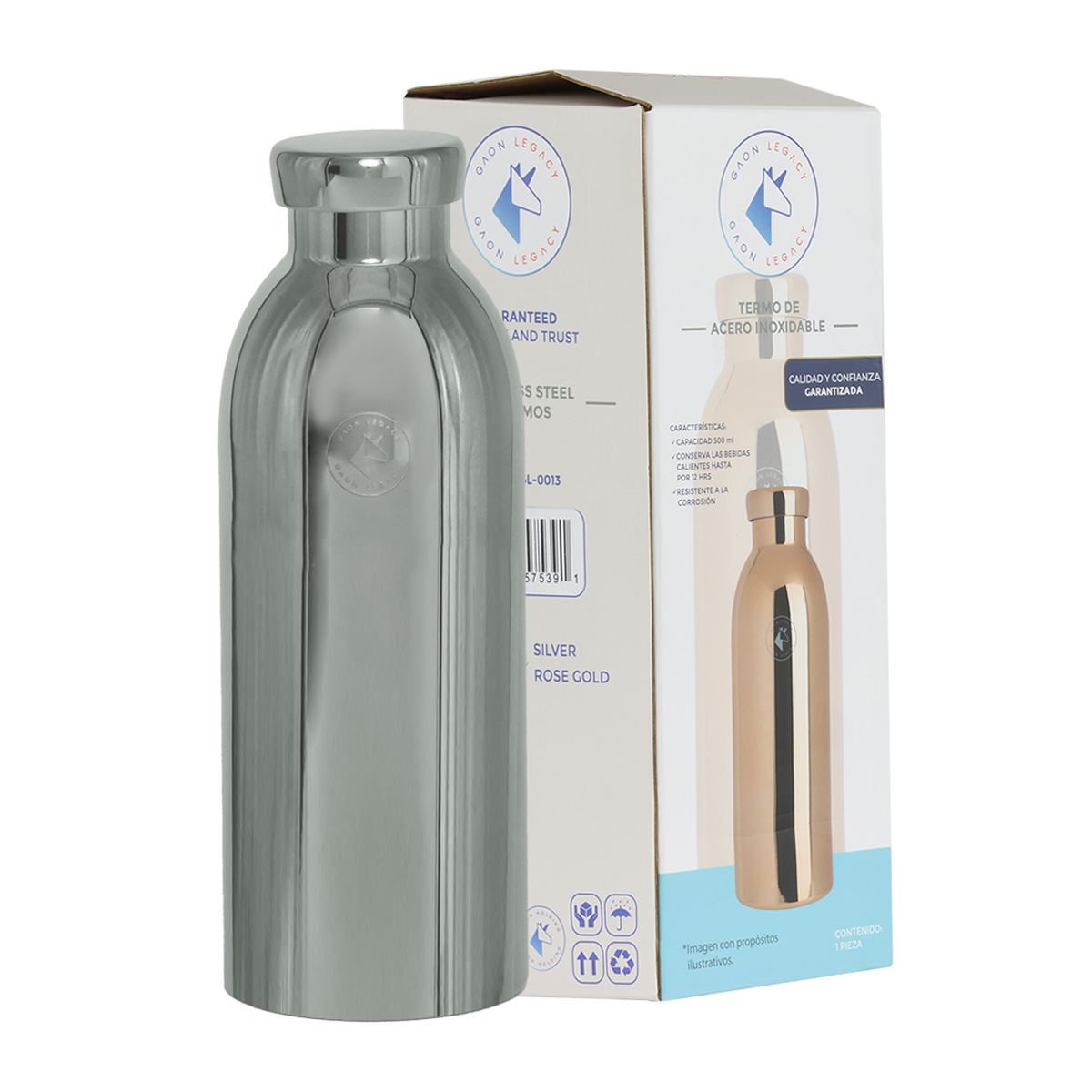 Termo Acero Inoxidable con Tapa Hermetica 500ml  Plateado