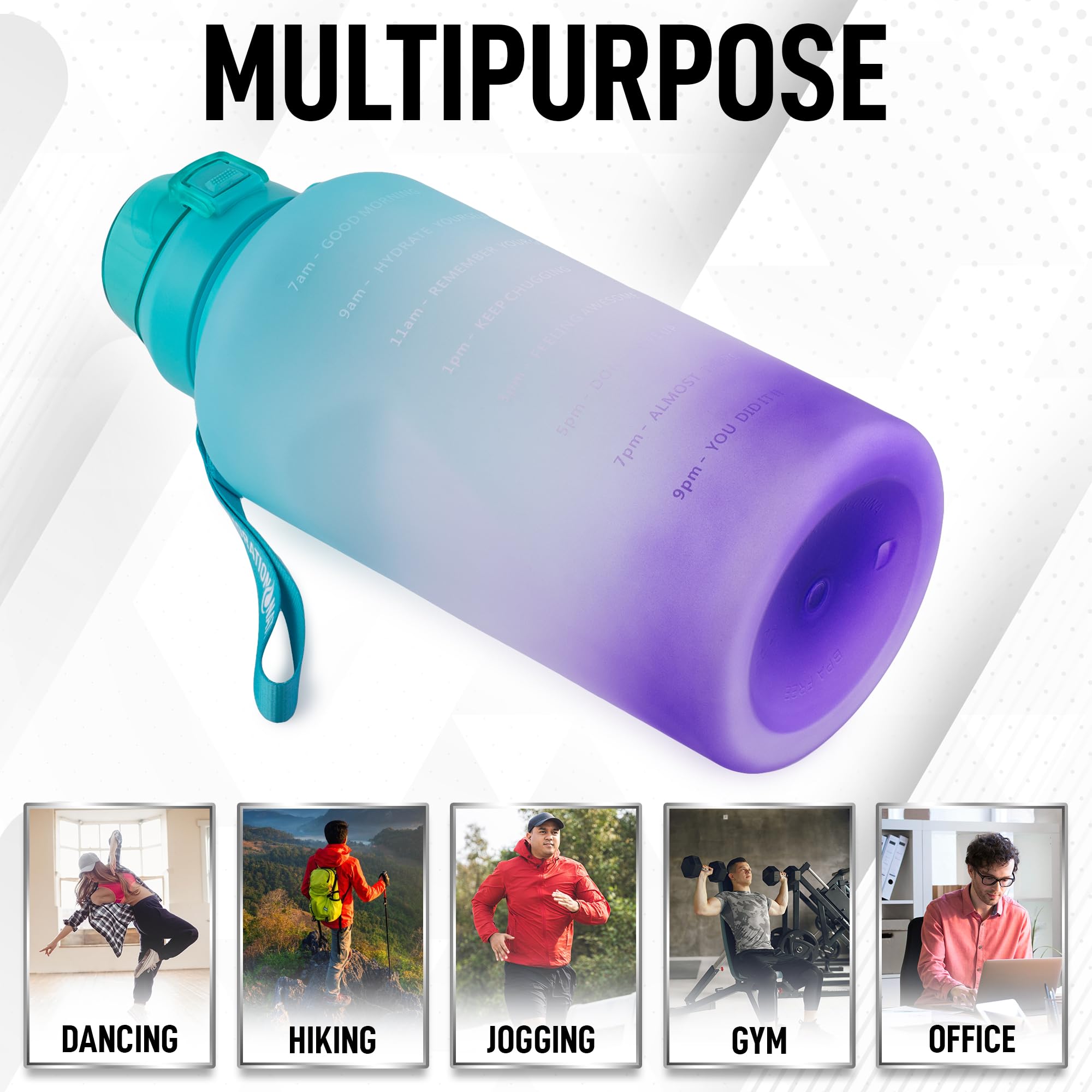 Foto 5 pulgar | Botella De Agua Hydration Nation 1.2 L Con 3 Tapas De Acero Inoxidable - Venta Internacional.