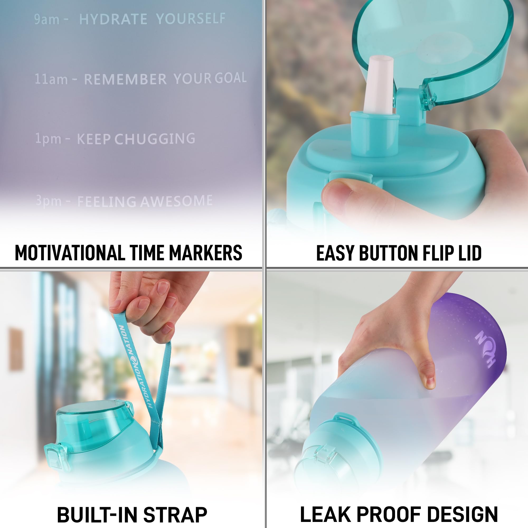 Foto 7 pulgar | Botella De Agua Hydration Nation 1.2 L Con 3 Tapas De Acero Inoxidable - Venta Internacional.