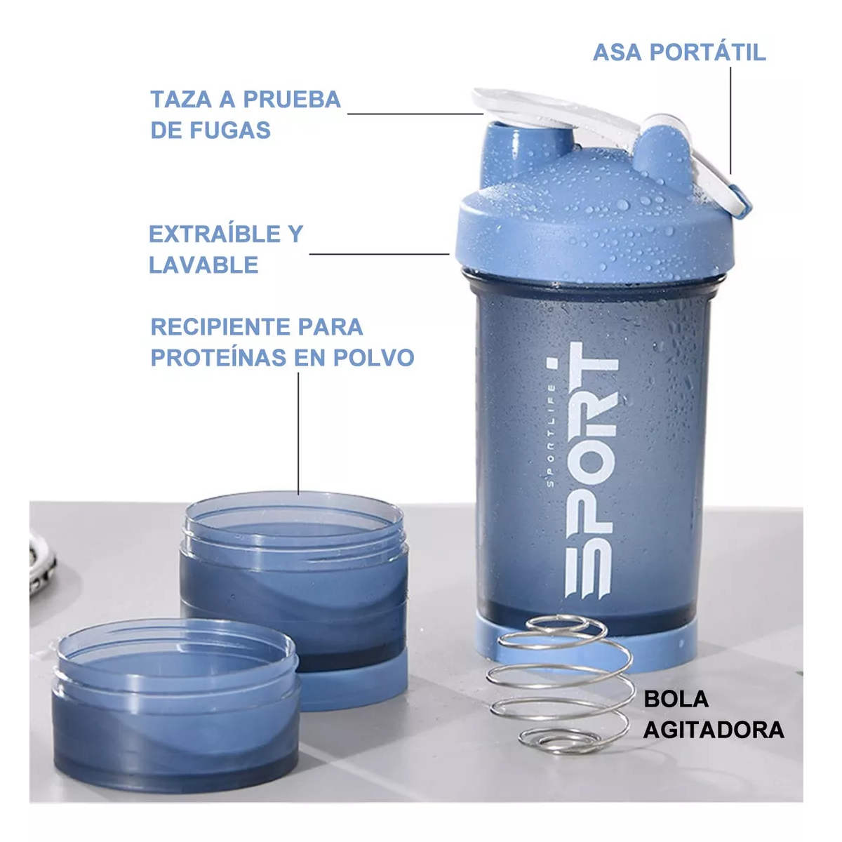 Foto 4 pulgar | Shaker Para Proteina Botella Para Gym Eo Safe Imports Esi-15435  Azul