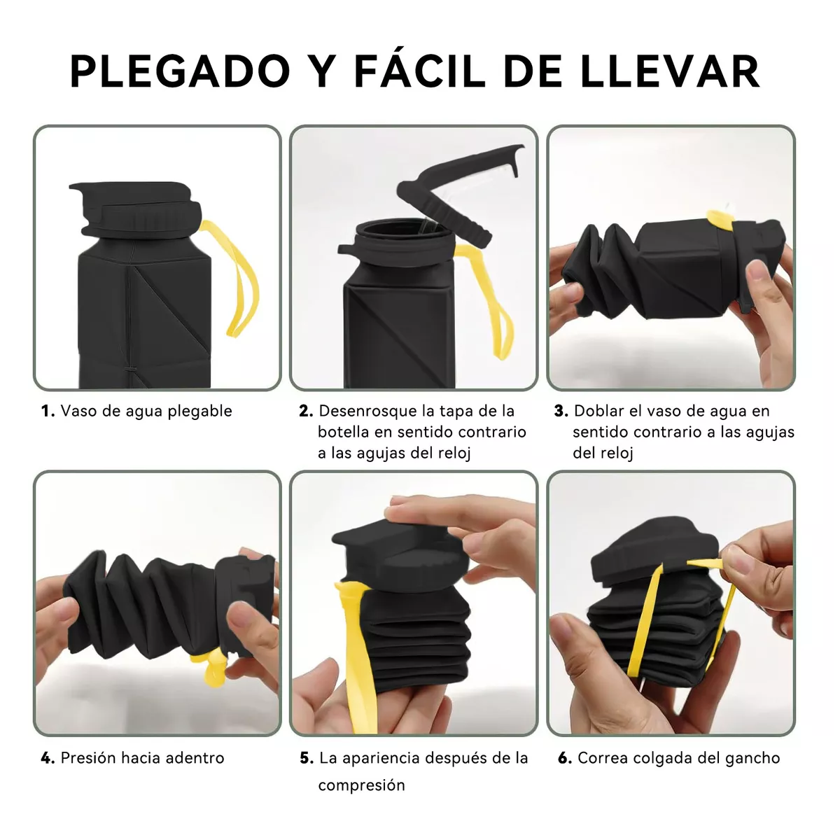 Foto 5 pulgar | 2pz Botella De Agua Plegable Eo Safe Imports Esi-15747 Negro