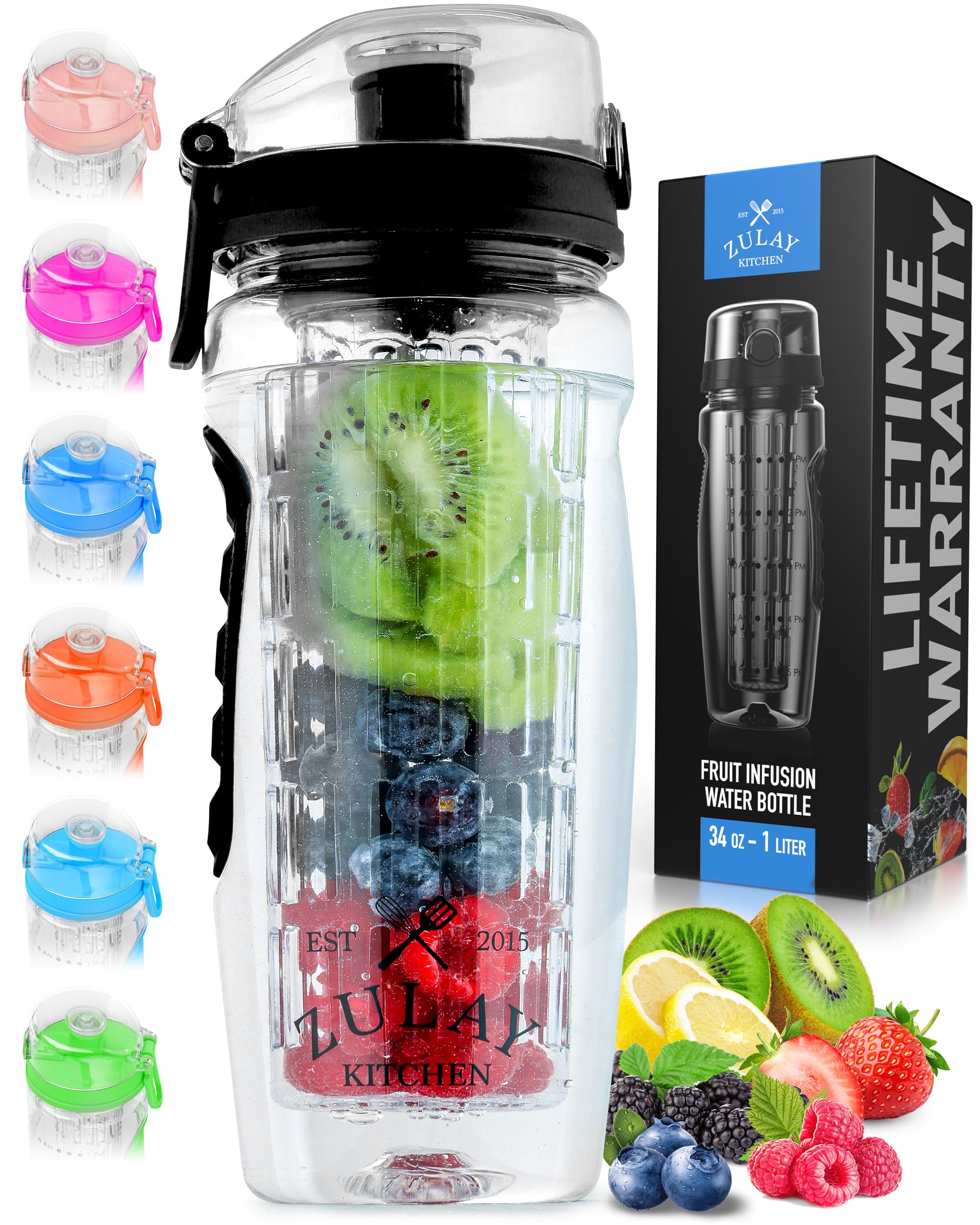 Foto 2 pulgar | Botella De Agua Zulay Fruit Infuser De 1 Litro Con Varilla De Longitud Completa, Color Negro - Venta Internacional.