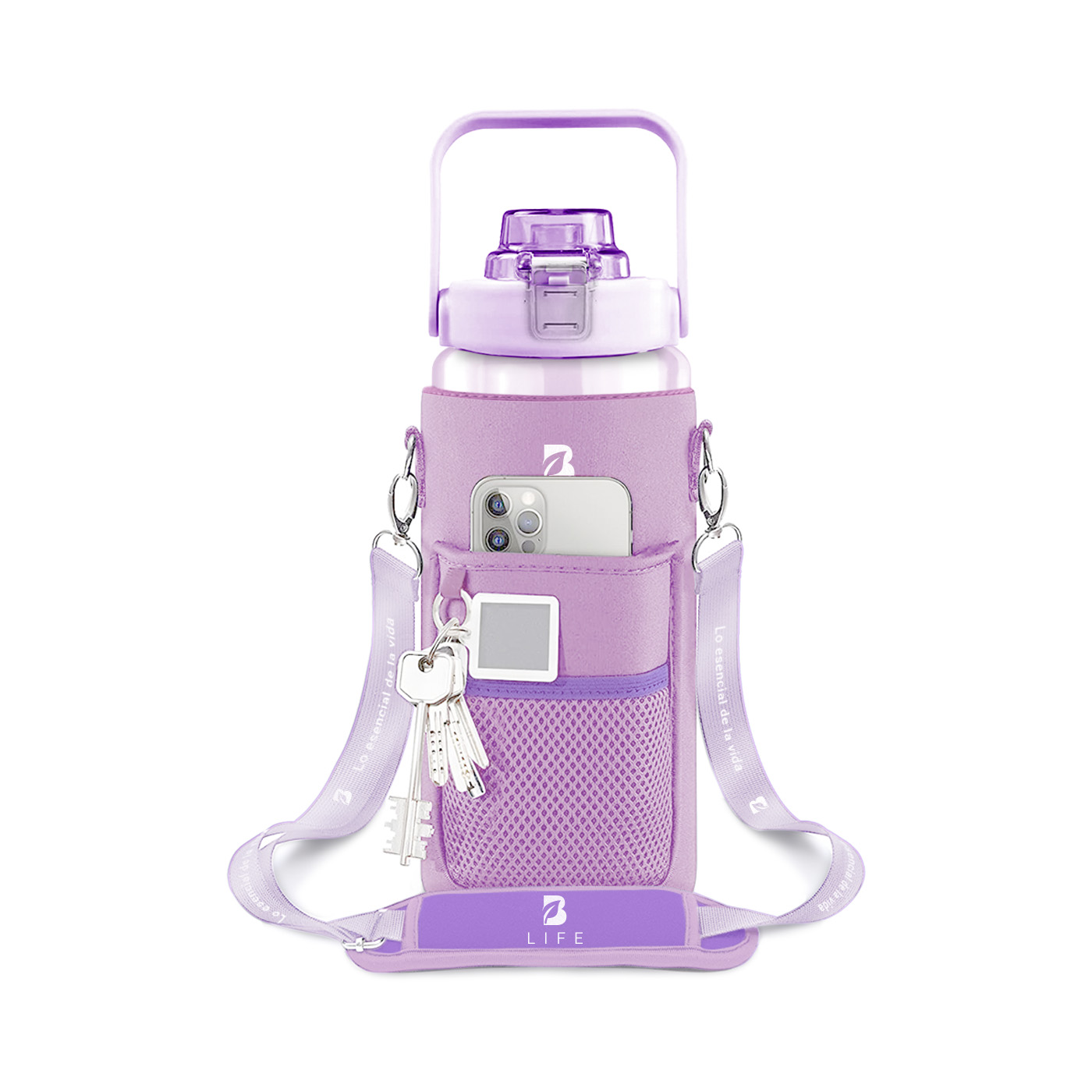 Foto 2 pulgar | Botella Para Agua Violeta | 2 L | Con Funda De Neopreno | Fácil De Transportar | Botella Motivacional B Life.