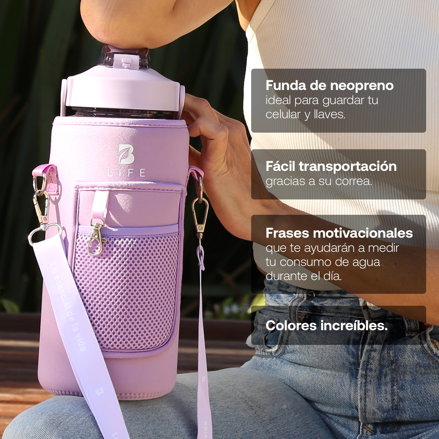 Foto 4 pulgar | Botella Para Agua Violeta | 2 L | Con Funda De Neopreno | Fácil De Transportar | Botella Motivacional B Life.