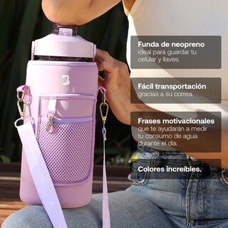 Foto 3 | Botella Para Agua Violeta | 2 L | Con Funda De Neopreno | Fácil De Transportar | Botella Motivacional B Life.