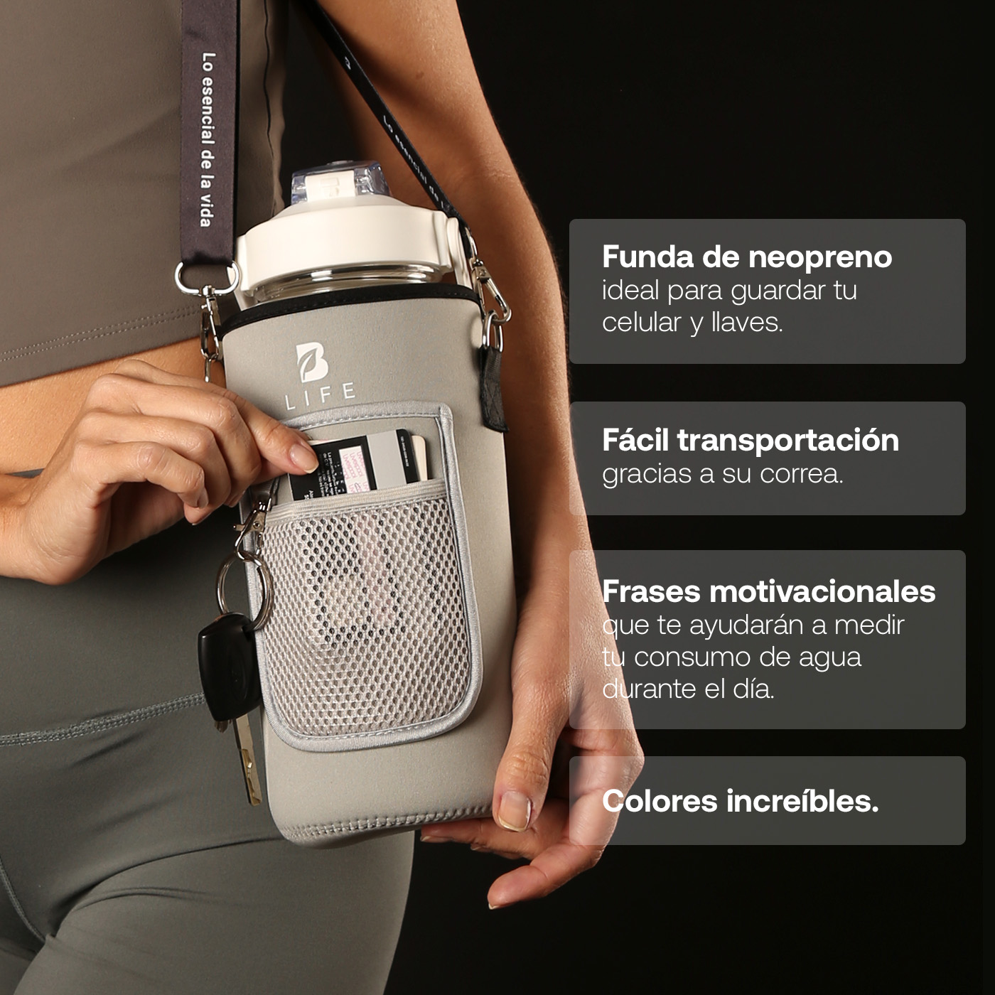Foto 4 pulgar | Botella Para Agua Blanca | 2 L | Con Funda De Neopreno | Fácil De Transportar | Botella Motivacional B Life.