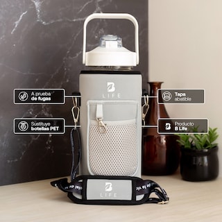 Foto 4 | Botella Para Agua Blanca | 2 L | Con Funda De Neopreno | Fácil De Transportar | Botella Motivacional B Life.