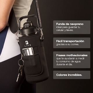 Foto 3 | Botella Para Agua Negra | 2 L | Con Funda De Neopreno | Fácil De Transportar | Botella Motivacional B Life.