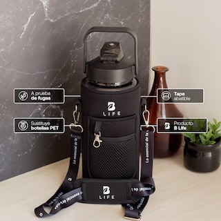 Foto 4 | Botella Para Agua Negra | 2 L | Con Funda De Neopreno | Fácil De Transportar | Botella Motivacional B Life.