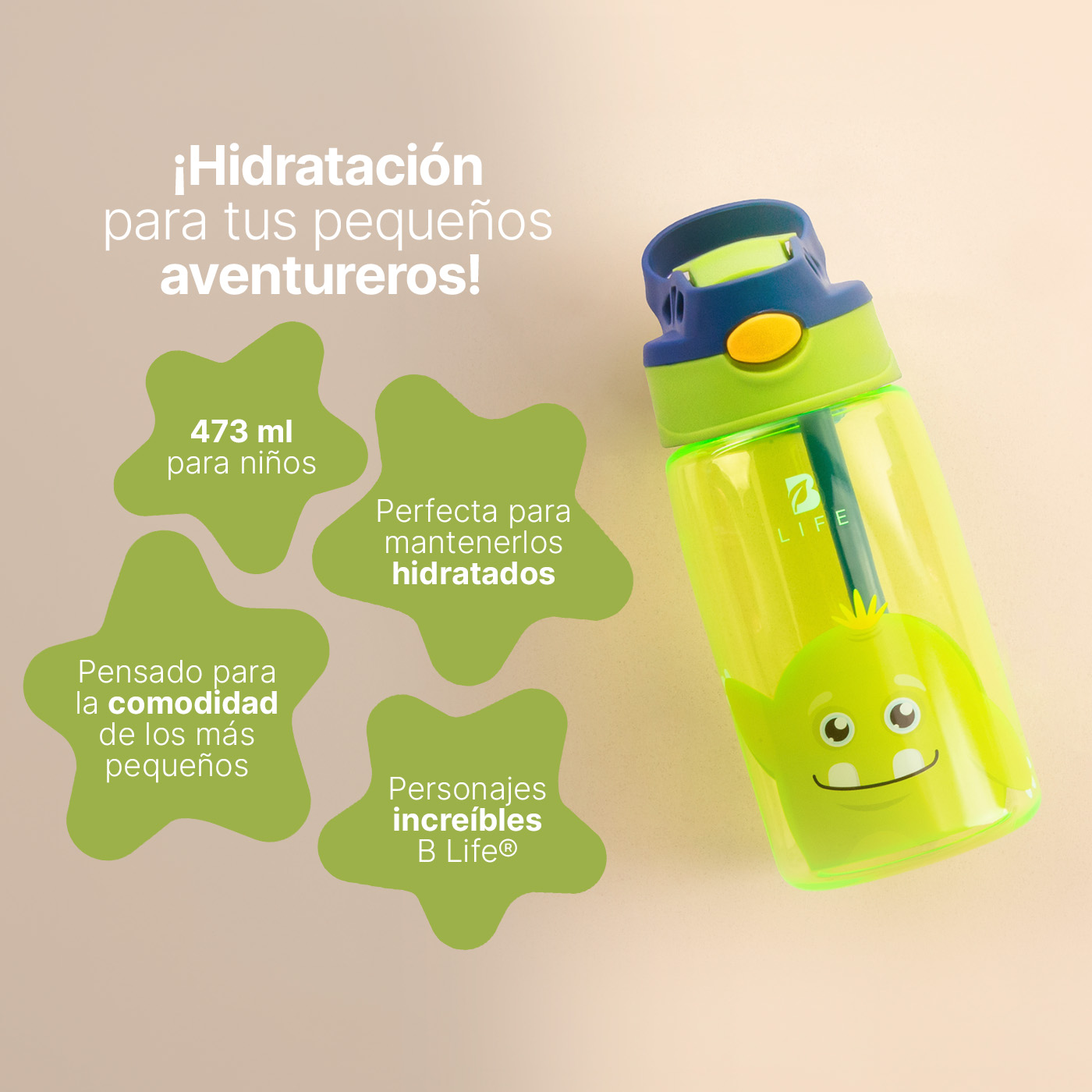 Foto 4 pulgar | Botella De Agua Para Niños | 473 Ml | Con Accesorios Y Correa | Botella Cebollín | B Life.