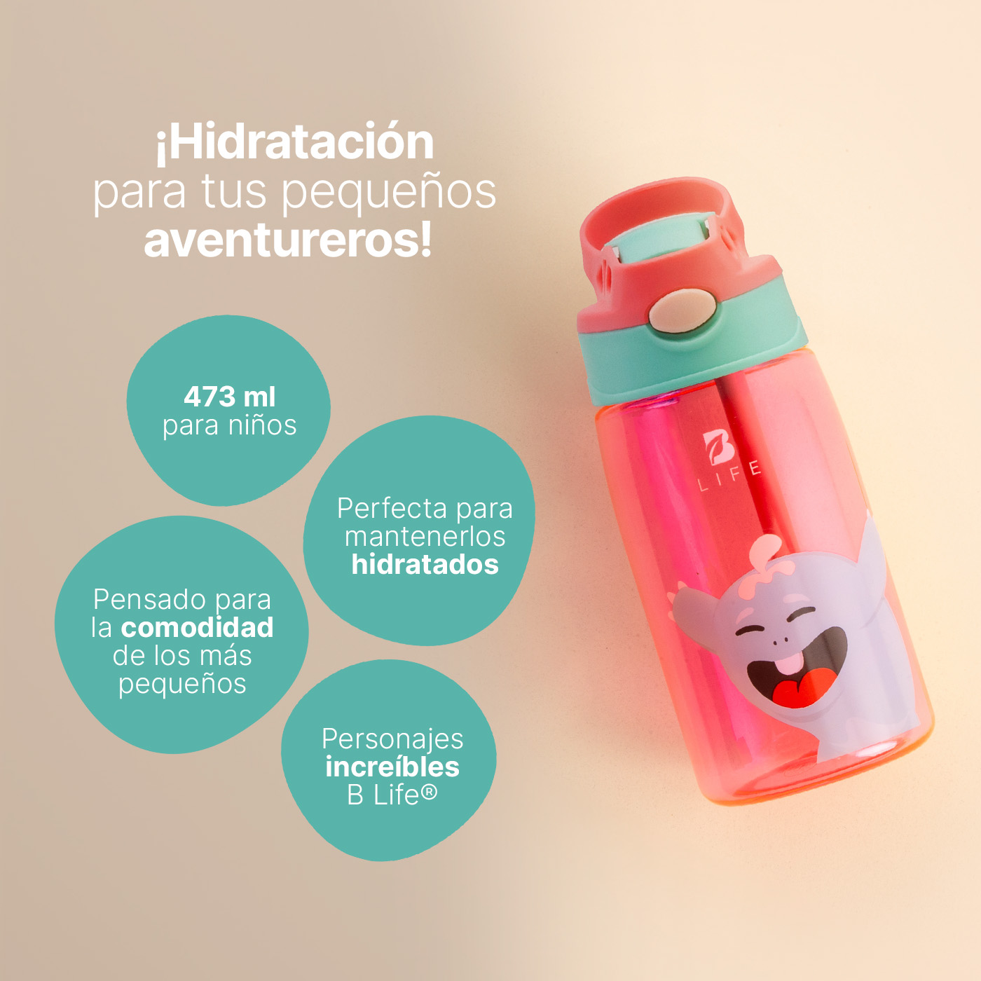 Foto 4 pulgar | Botella De Agua Para Niños | 473 Ml | Con Accesorios Y Correa | Botella Tomatín | B Life.