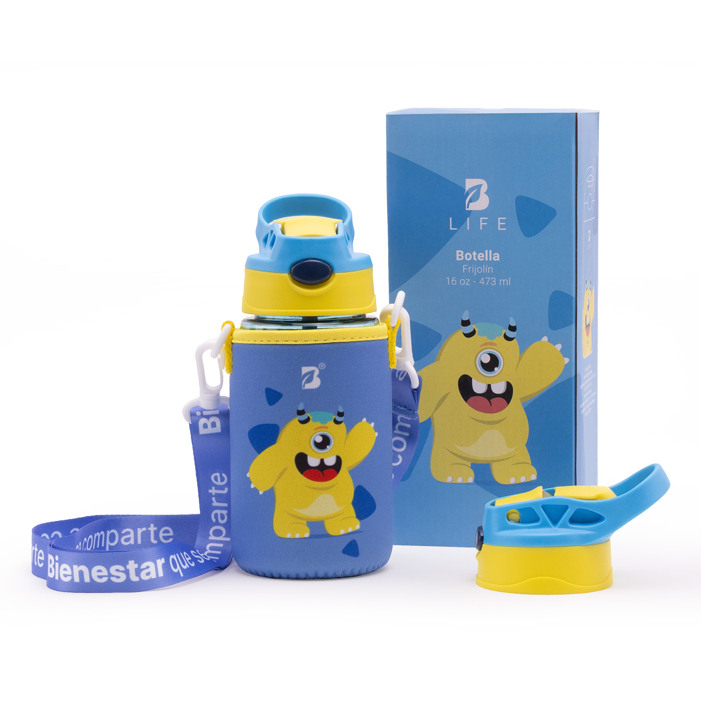 Foto 1 | Botella De Agua Para Niños | 473 Ml | Con Accesorios Y Correa | Botella Frijolín | B Life.