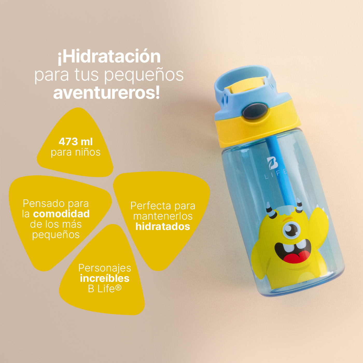 Foto 4 pulgar | Botella De Agua Para Niños | 473 Ml | Con Accesorios Y Correa | Botella Frijolín | B Life.