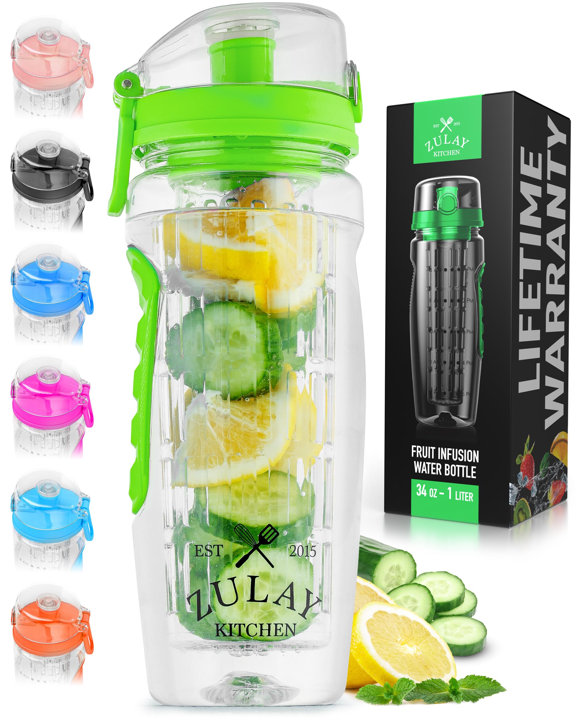 Botella de Agua Zulay Kitchen Verde 1 Litro con Infusor de Fruta - Venta Internacional