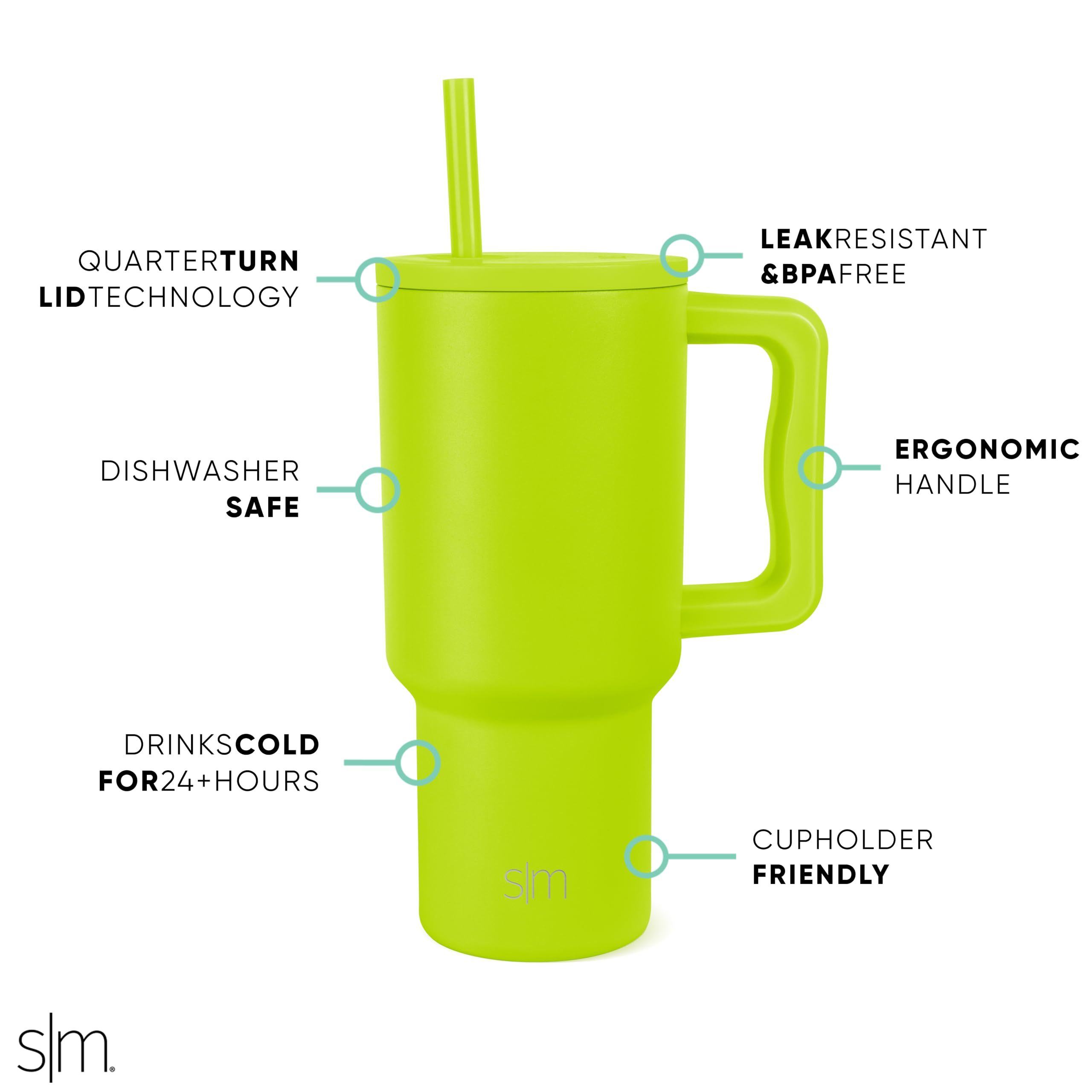 Foto 3 pulgar | Vaso Simple Modern Trek De 900 Ml Con Asa Y Tapa Con Pajita, Color Verde - Venta Internacional.