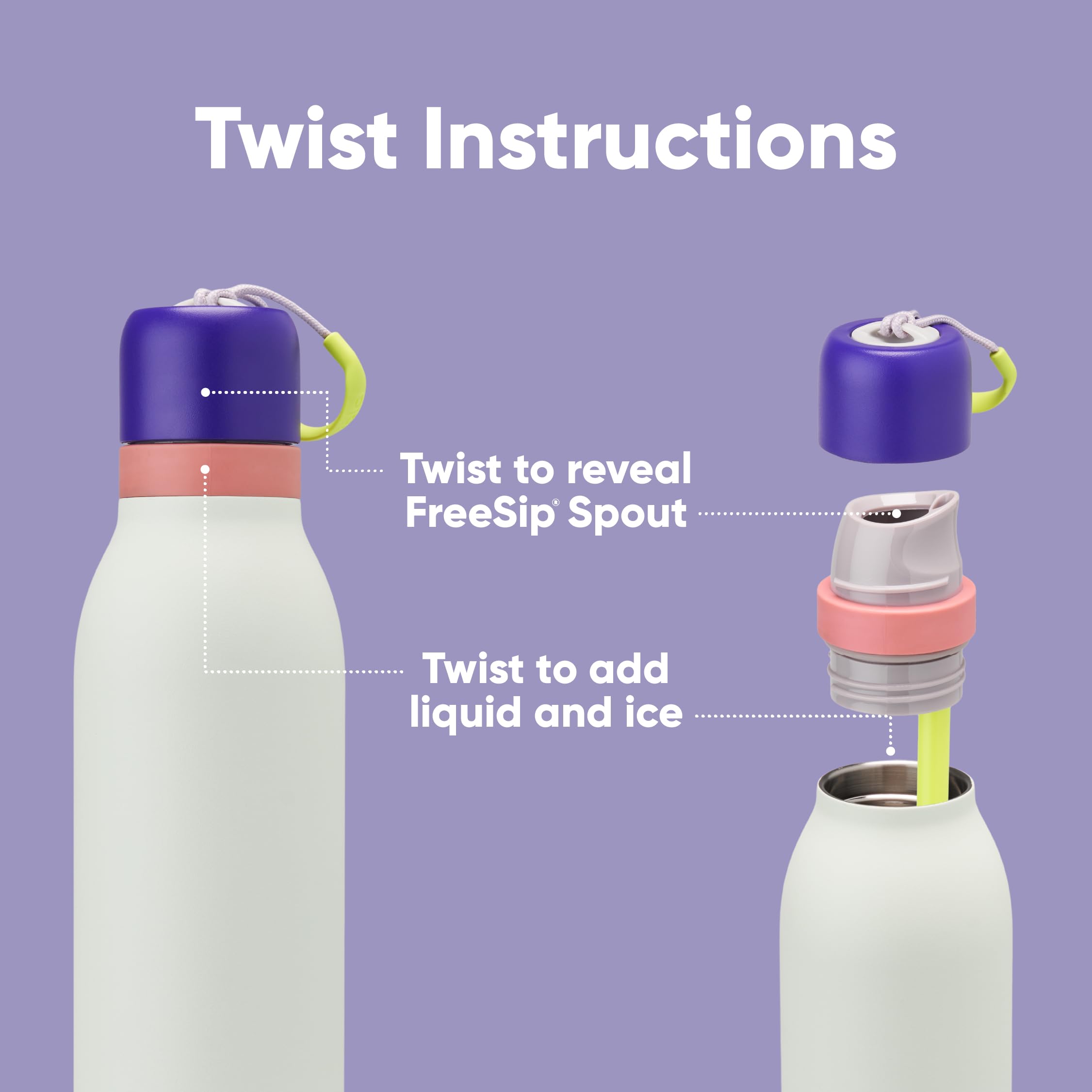 Foto 3 | Botella De Agua Owala Freesip Twist Con Aislamiento De 700 Ml, Morado/verde - Venta Internacional.
