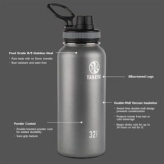 Foto 4 | Botella De Agua Takeya Originals Con Aislamiento Al Vacío De 530 Ml, Color Negro - Venta Internacional.