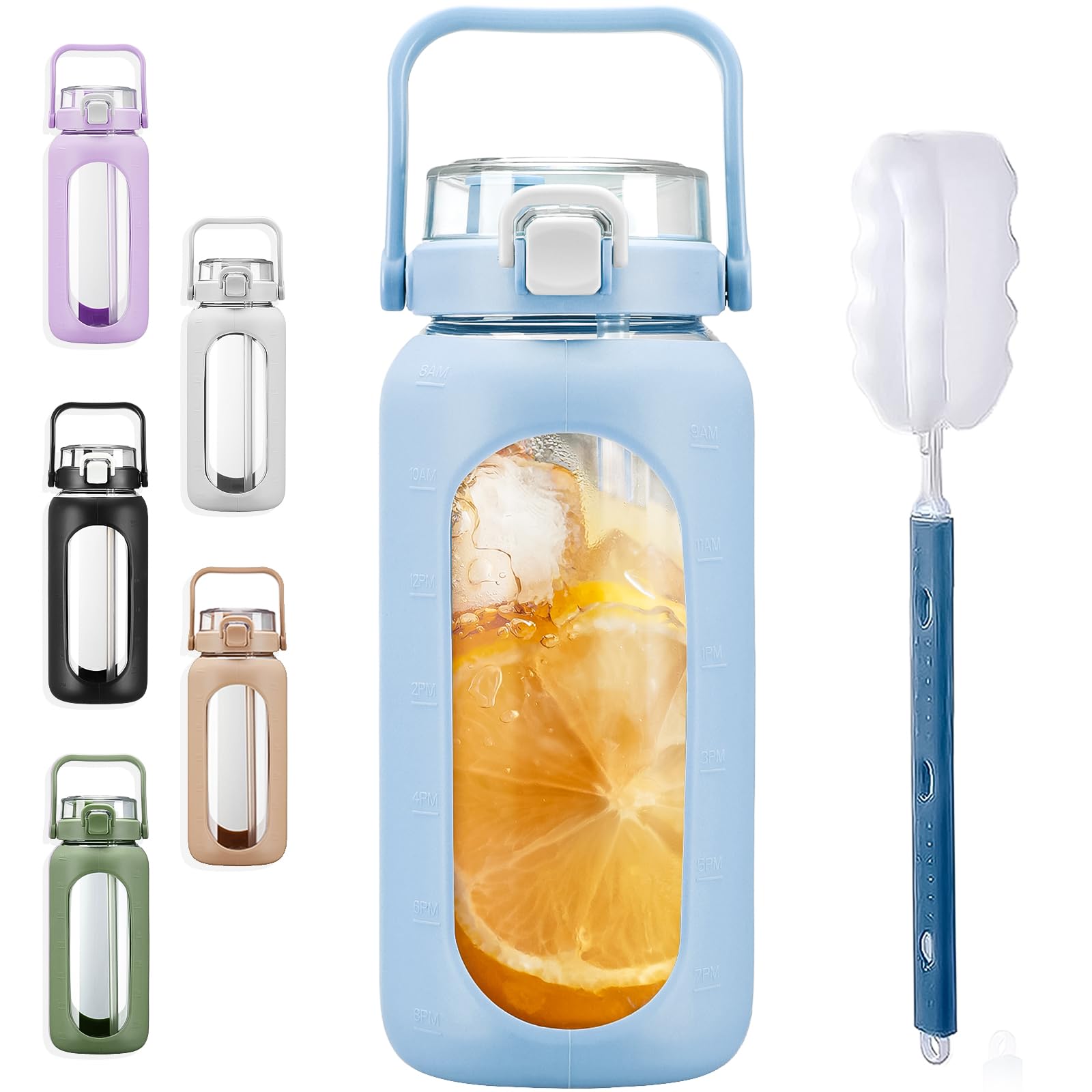 Foto 2 pulgar | Botella De Agua Bluego De Vidrio, 2 Litros, Con Pajita, Marcador De Tiempo, Azul Claro - Venta Internacional.