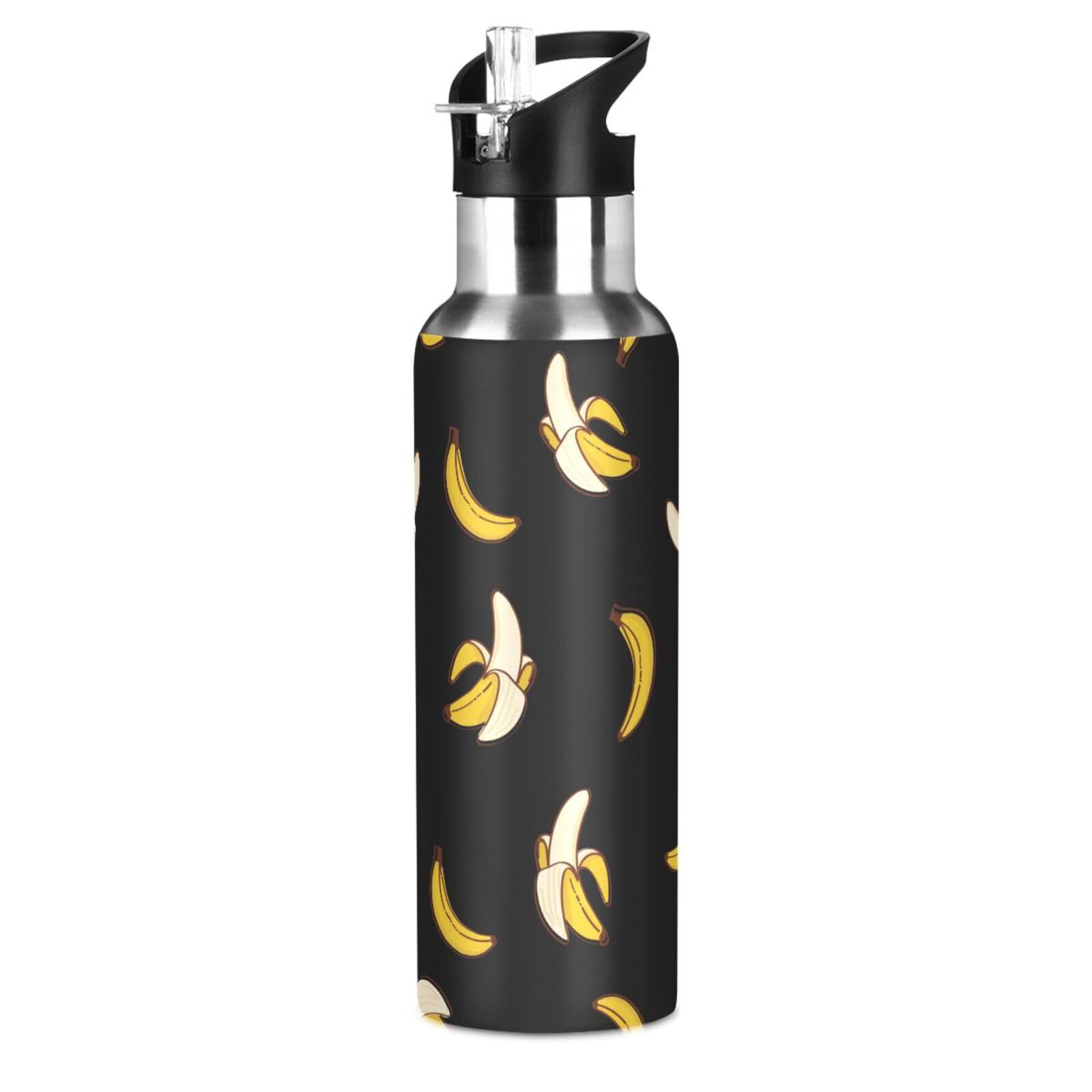 Foto 2 pulgar | Botella De Agua Alaza Bananas Black Con Aislamiento De 600 Ml Para Niños Con Pajita - Venta Internacional.